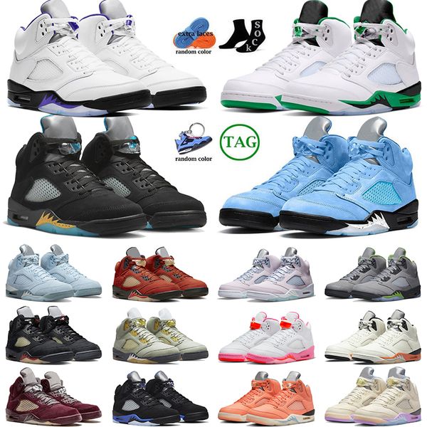 

jumpman 5 5s baskeball shoes lucky green unc aqua black muslin concord mens womens classic sneakers trainers