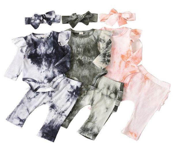 

infant tie dye outfits girls ruffle long sleeve baby romper clothes set toddler girls tutu pants elastic lace trousers baby suit 04125900, White