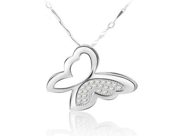 

925 sterling silver butterfly pendant necklace charms animal fashion bohemian jewelry exaggerated crystal pendant jewelry for wome3933494