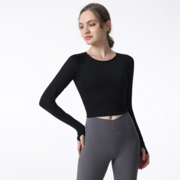 

new al-028 t-shirt yoga clothing women's long-sleeved t-shirt with chest pad running sports quick-drying clothes short tight t-shirt al