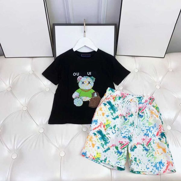 

kids clothes child sets baby 2pcs mission circle printed t-shirt and double shorts summer outdoors tracksuit size 90-160 cm, White