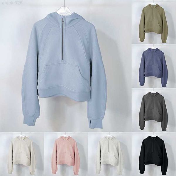 

autumn and winter yoga hoodie scuba lululemens womens plus velvet thickening jackets hoodys sports half zipper terry designer sweater cing l