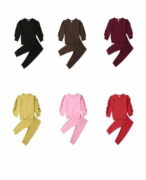 

baby clothes kids ruffle clothing sets boys girls long sleeve pants suits children solid cotton clothing set outdoor sport clo3238838, White