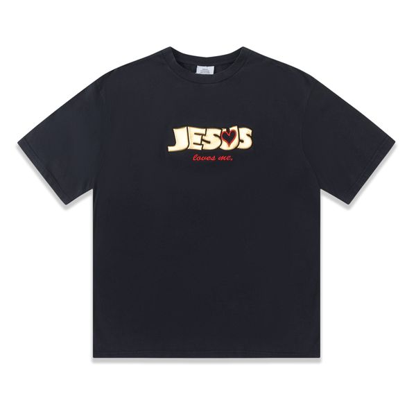 

23ss europe uk jesus love heart puff print t shirt high street tee vintage spring summer short sleeve skateboard men women tshirt, Black;brown