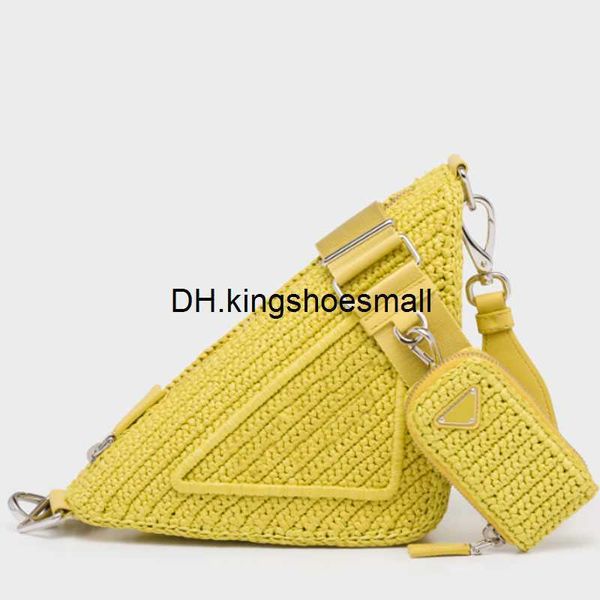 

triangle bag straw woven handbag crossbody bags fashion crochet letter printing zipper with coin purse embroidered letters adjustable should