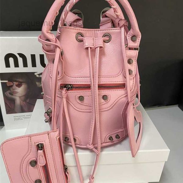 

balencaigai tote bag bb designer women bags fashion rivet handbag bucket shoulder crossbody lady mini purse mirror pendant