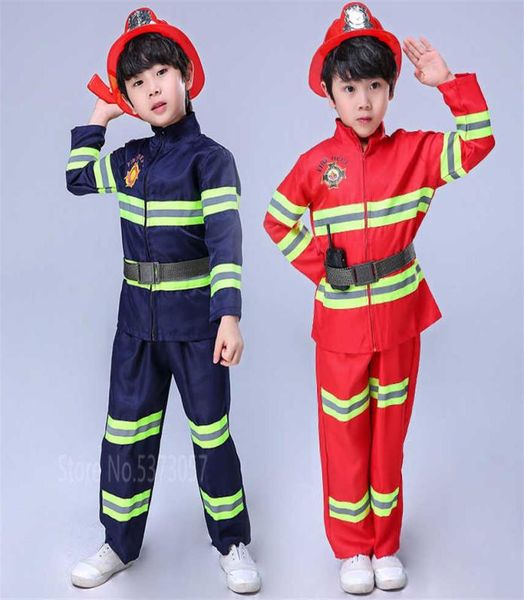 

fireman sam police uniform halloween costume for kids cosplay firefighter army suit baby girl boy carnival party christmas gift q01717273, Blue