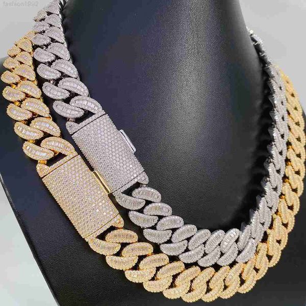 

custom pass diamond tester hip hop 925 iced out cuban chain necklace 18mm vvs moissanite cuban link chain necklace, Silver