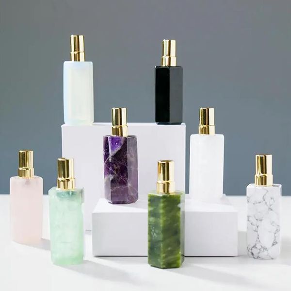

factory sell natural jade rose quartz perfume bottle spray atomizer empty rock crystal healing stone vials refillable mini sprayer flacon