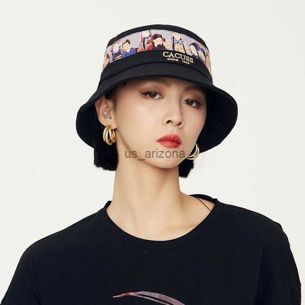 

fashion brand vintage panama hats cotton print women's bucket hat autumn outdoor casual beach fishman cap l230620, Blue;gray