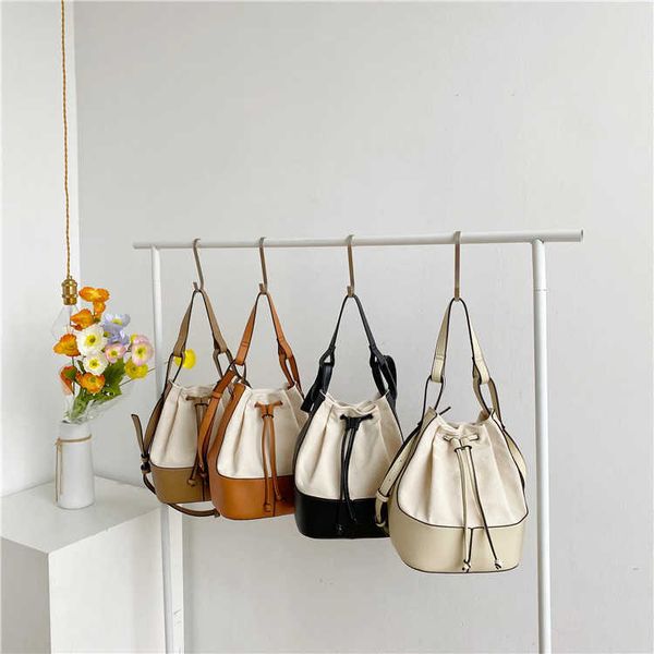 

bag women's shoulder bag summer new fashion trend straddle bag personalized panel canvas portable bucket bag