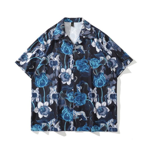 

men's vintage print street style short sleeve shirt, White;black