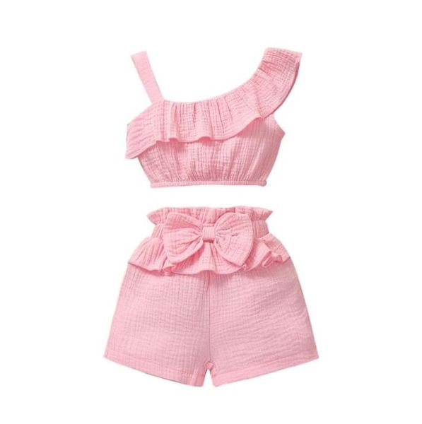 

clothing sets 12m3t summer toddler baby girls clothes sleeveless ruffles solid bowknot shorts outfits baby039s2835556, White