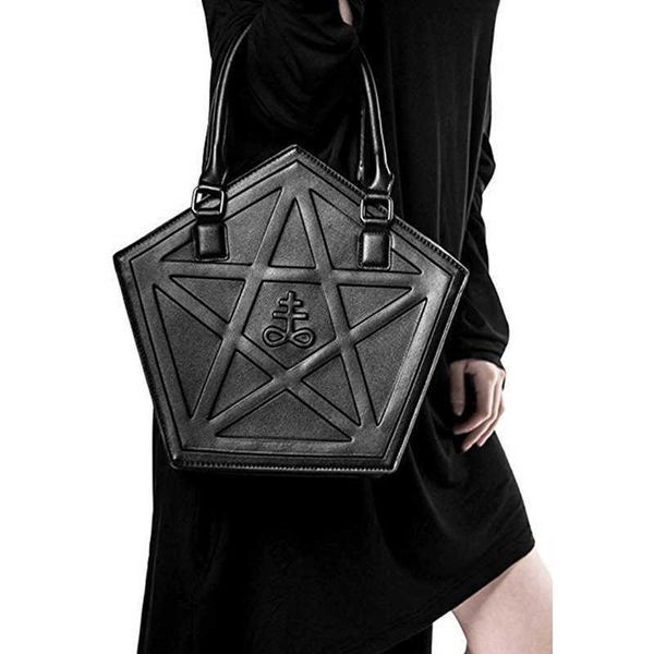 

five star dark gothic handbag punk star shoulder bag black pu soft leather chain shoulder strap