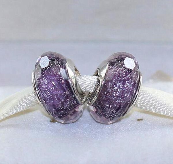 

2pcs 925 sterling silver thread lampwork purple shimmer fascinating murano glass loose beads fit european diy bracelet necklace-m067798162, Black
