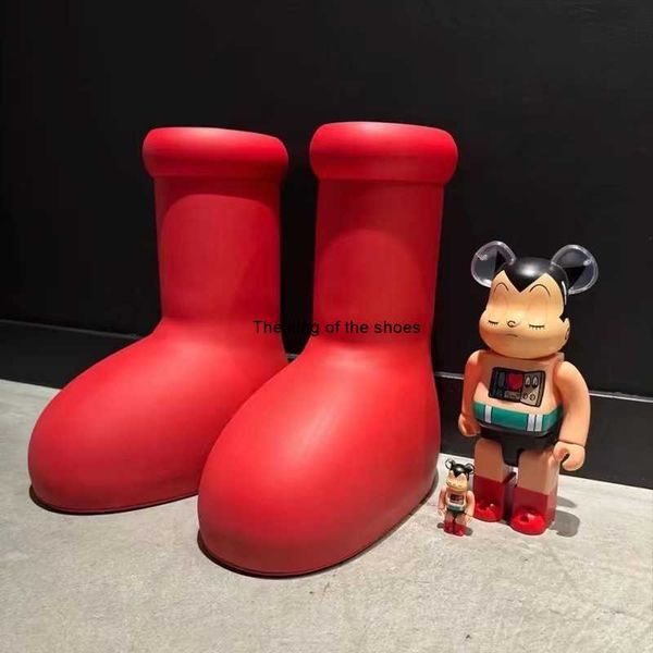 

big head rain boots astro boy the same fashion creative rubber red boots female 2023 new flat waterproof outside to wear middle tube, Black