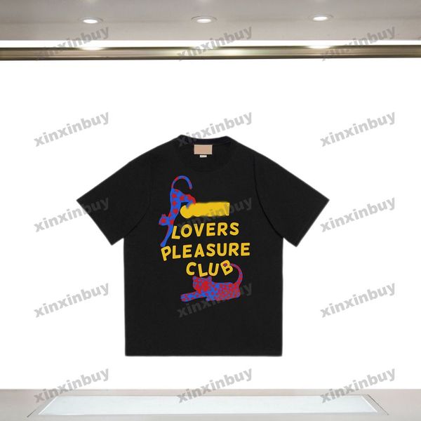 

xinxinbuy men designer tee t shirt 23ss lovers pleasure club short sleeve cotton women black apricot xs-l, Black;brown