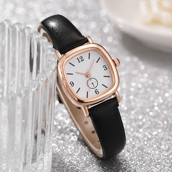

hbp golden bezel arabic numeral dial womens watches quartz movement electronic watch leather strap casual business wristwatches, Slivery;brown