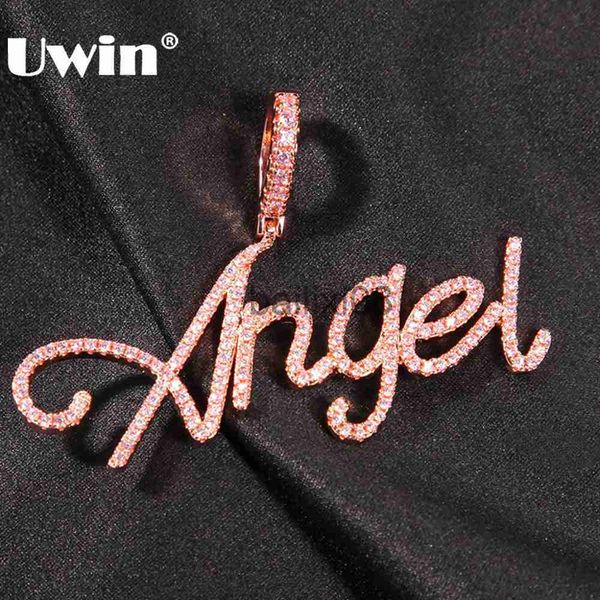 

pendant necklaces uwin custom cursive name pendant for women iced out cubic zirconia letter charms fashion personalized hip hop jewelry for, Silver