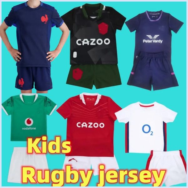 

kids 2023 french ireland rugby jersey english welsh 2023 scotland south englands uk african xv de spain home away kids rugby shirt size 16-2, Black;gray