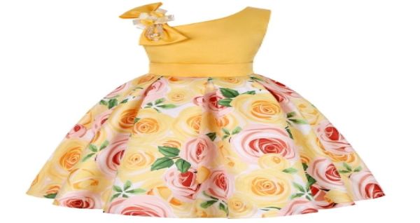 

baby girls clothes rose printed princess dress one shoulder girls party dresses boutique kids clothing 6 colors optional yw3070q6598486, Red;yellow