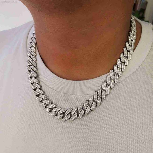 

bust down 925 sterling silver cuban necklace 12mm 2 rows hiphop moissanite iced out cuban link chains