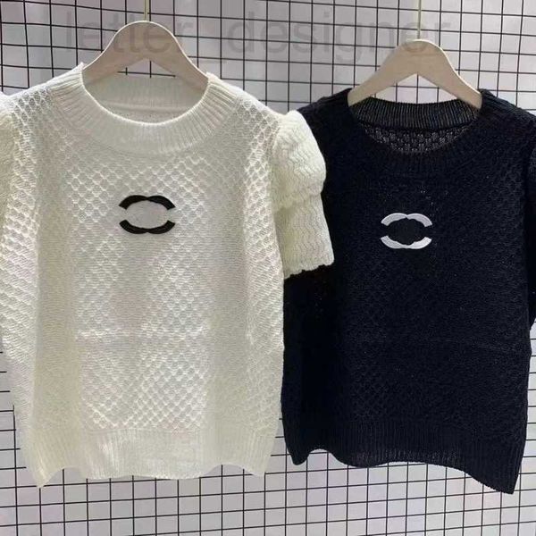 

women's knits & tees designer designer plaid hollowed ice silk knitted t-shirt fashion alphabet embroidered crewneck short sleeve 737o, White