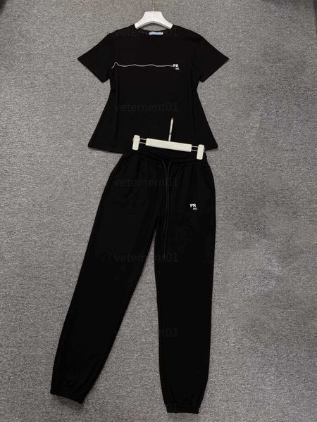 

women two piece set t shirt designer suit casual round neck tshirt drawstring elastic waist drawstring pants 3 color s-xl womens designer cl, White