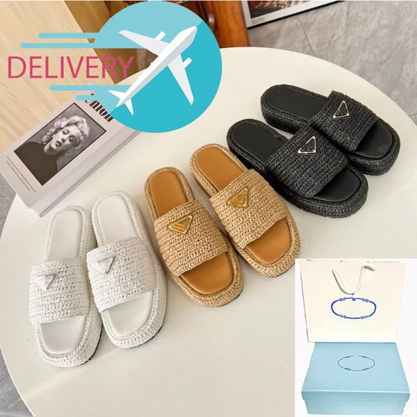 

2023 with box designer slippers triangle women thick bottom sandals slip on mules oran sandal slides platform flip flops h sandals slides eu, Black