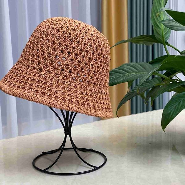 

simple summer luxury women beach fashion sun straw hat bucket cap for delicacy lady outdoor polyester straw cap l230620, Blue;gray