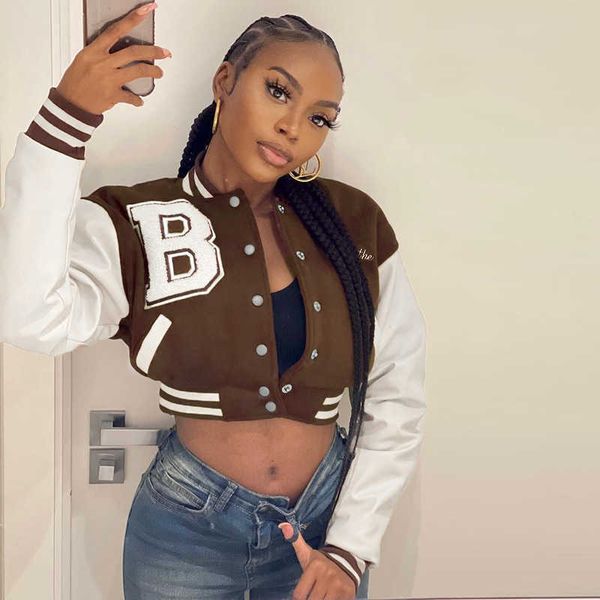 

fashionable sportswear womens baseball jackets burb designer coat leather patchwork cardigan jacket women clothes, Black;brown
