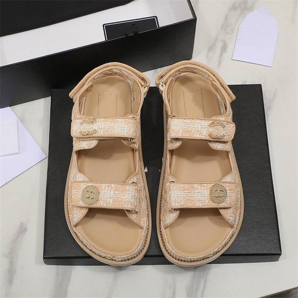 

fashion sandals luxury design 2023 channel women's high heels business work leather canvas casual student sandals 014-04, Black