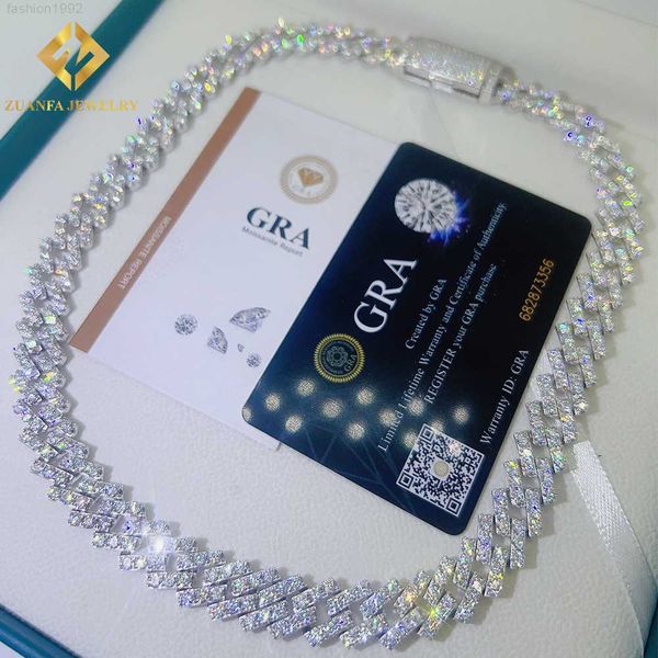 

925 sterling silver 13mm miami ice out cuban bracelet vvs moissanite cuban link chain
