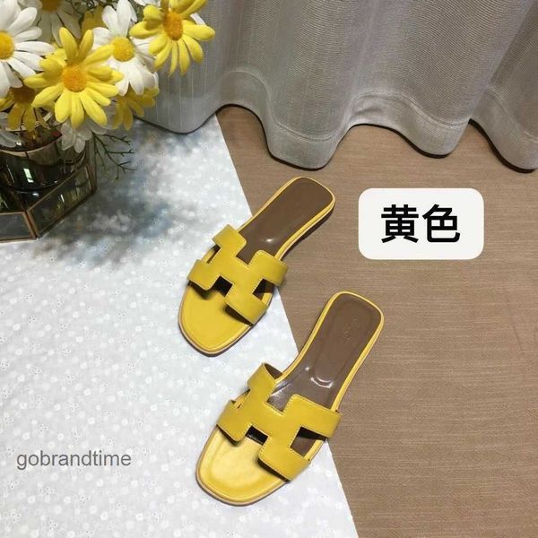 

higversion women's h h-tow slippers designer bear leather slipper shoes sandal oran versatile color matching wearing flat bottomed beac