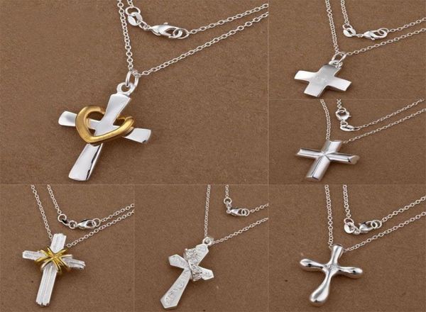 

new arrival fashion jewelry 6 styles different 20pcslot 925 silver cross pendant charms o chains necklace 18inch 4448414