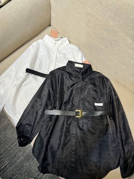 

fashion design women embroidery letter jacket with metal belt oversized long sleeve button down lapel shirts casual pocket jackets coats, Black;brown