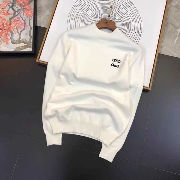 

loews embroidered sweater designer brand men's crew-neck new casual half-height backed cashmere shirt, White;black