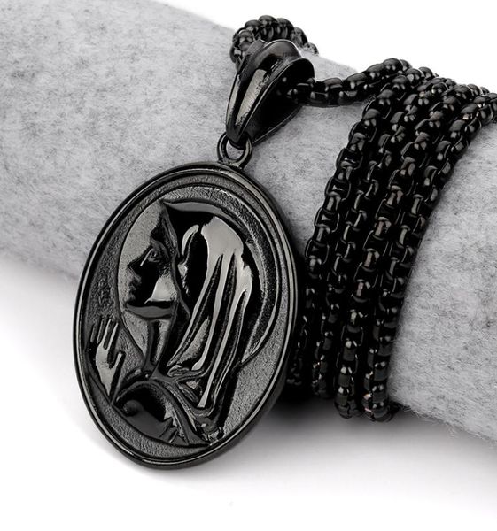

fashion men necklaces blessed virgin mary pendant black stainless steel jewelry hip hop chain punk micro rock rap necklace5643332, Silver