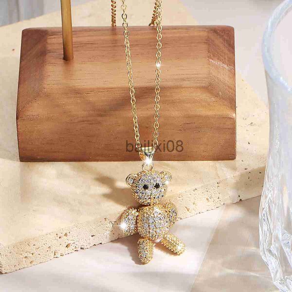 

pendant necklaces 10 colors stainless steel cute bear pendant neckle design pave setting zircon copper collares gold-chain valentine's, Silver