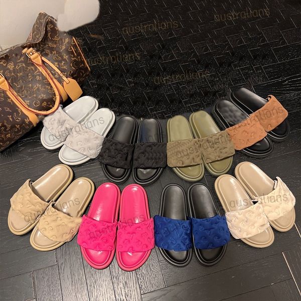 

style slides pool pillow mules women sandals sunset flat comfort mules padded front strap slippers fashionable easy-to-wear style slides fuc
