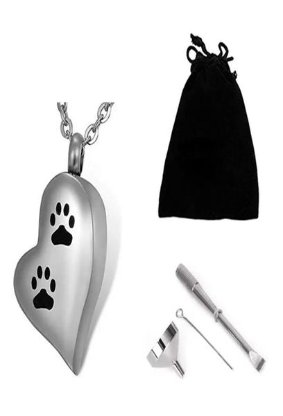

funeral cremation pendant jewelry prints paw print heartshaped urn of stainless steel to commemorate a loved one039s pet neckl2220140, Silver