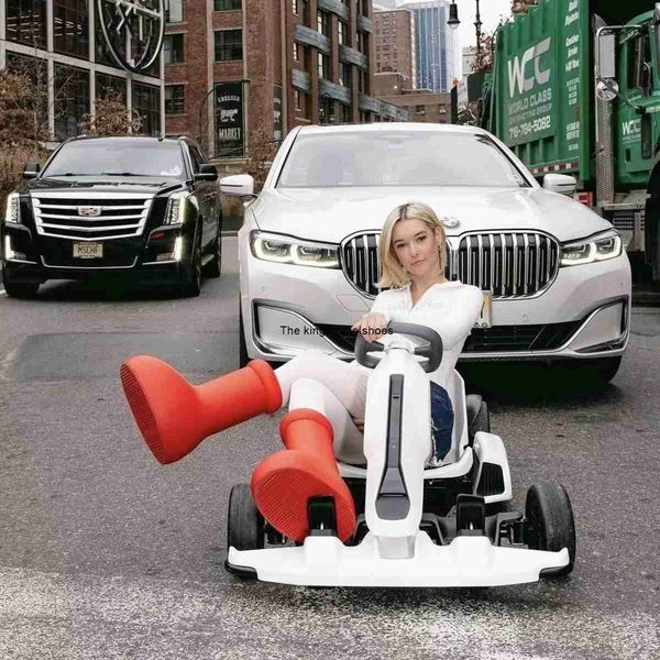 

2023 mschf men women rain boots designers big red boot thick bottom non-slip booties rubber platform parent-child bootie unified amusement, Black