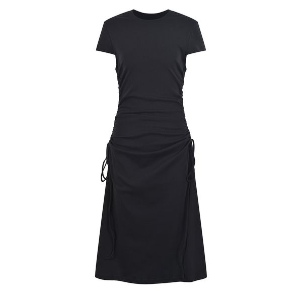 

518 l 2023 runway dress crew neck short sleeve black gray dress empire brand same style dress flora print womens clothes yl