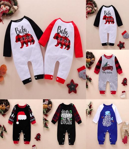 

baby girl boy jumpsuits merry christmas romper santa bear hat printed long sleeve born toddler buffalo ins6525765, Blue