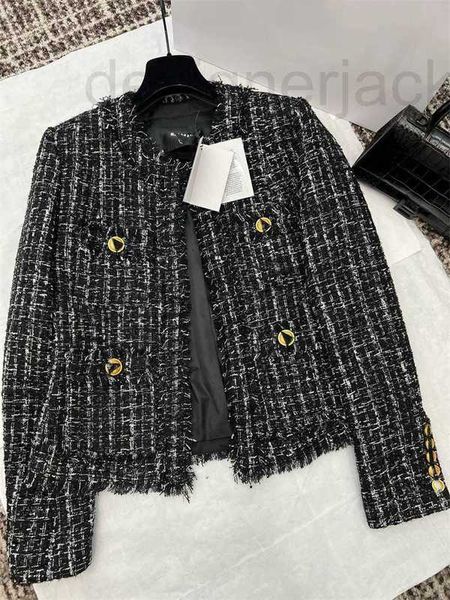

women's jackets designer spring/summer new style elegant celebrity metal button decoration rough tweed ragged short coat w2pc, Black;brown