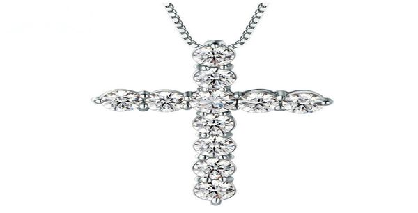 

shining diamond stone cross pendants necklace jewelry platinum plated men women lover gift couple religious jewelry8571544, Silver