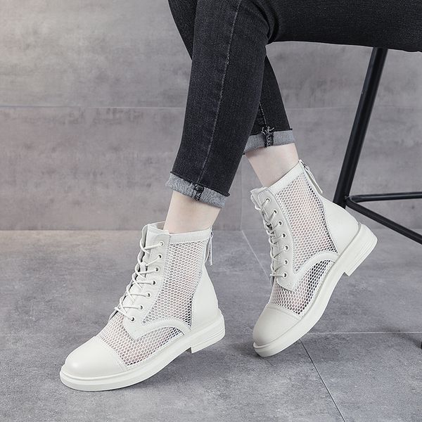 

2023 new hollow short boots breathable mesh martin boots women's summer thin style boots british style genuine leather sandals, Black