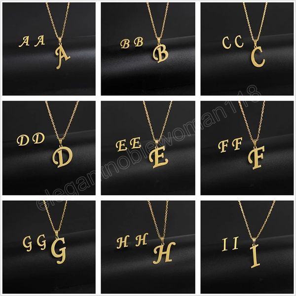 

gold color 26 english letter pendant stainless steel letter necklace for women simple geometric letter chokers necklace jewelry, Silver