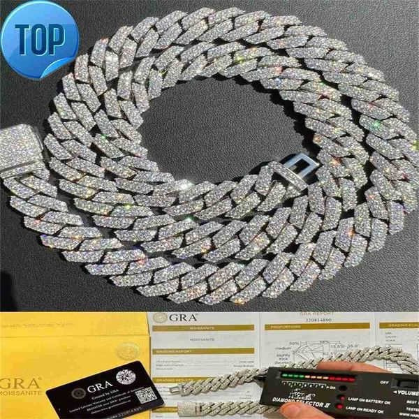 

custom pass diamond tester vvs moissanite cuban chain necklace iced out hip hop 925 silver cuban link chain bracelet men jewelry
