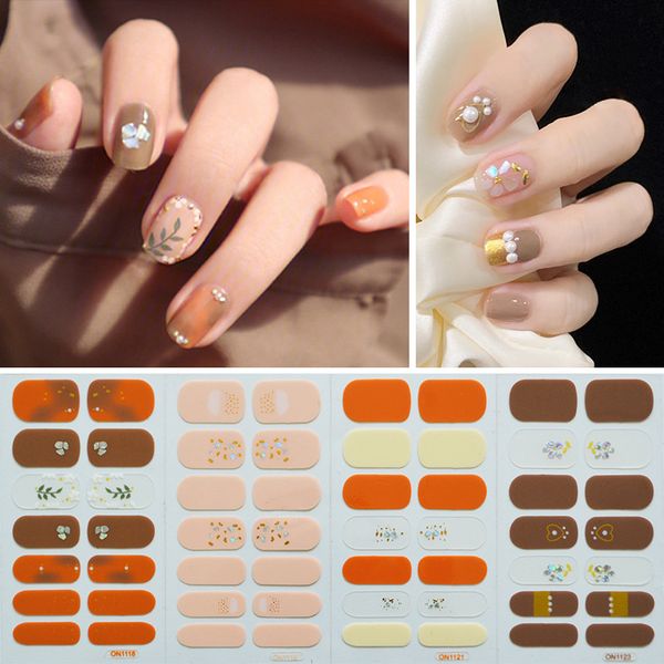 

wholesale 14 tips nail stickers sheet 3d flower gold stamp ins style diy nail art sticker decals paper, Black